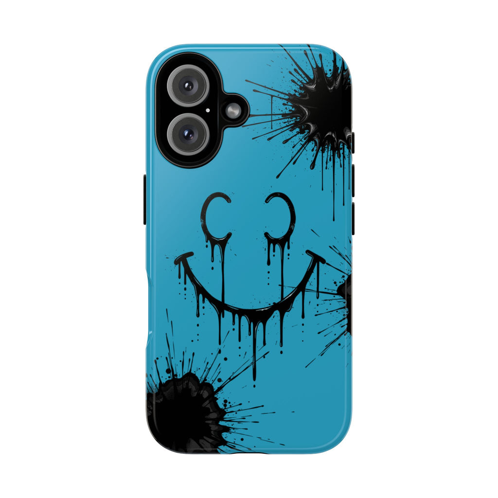 Protective Phone Case — Blue Drip Smile Splatter Design