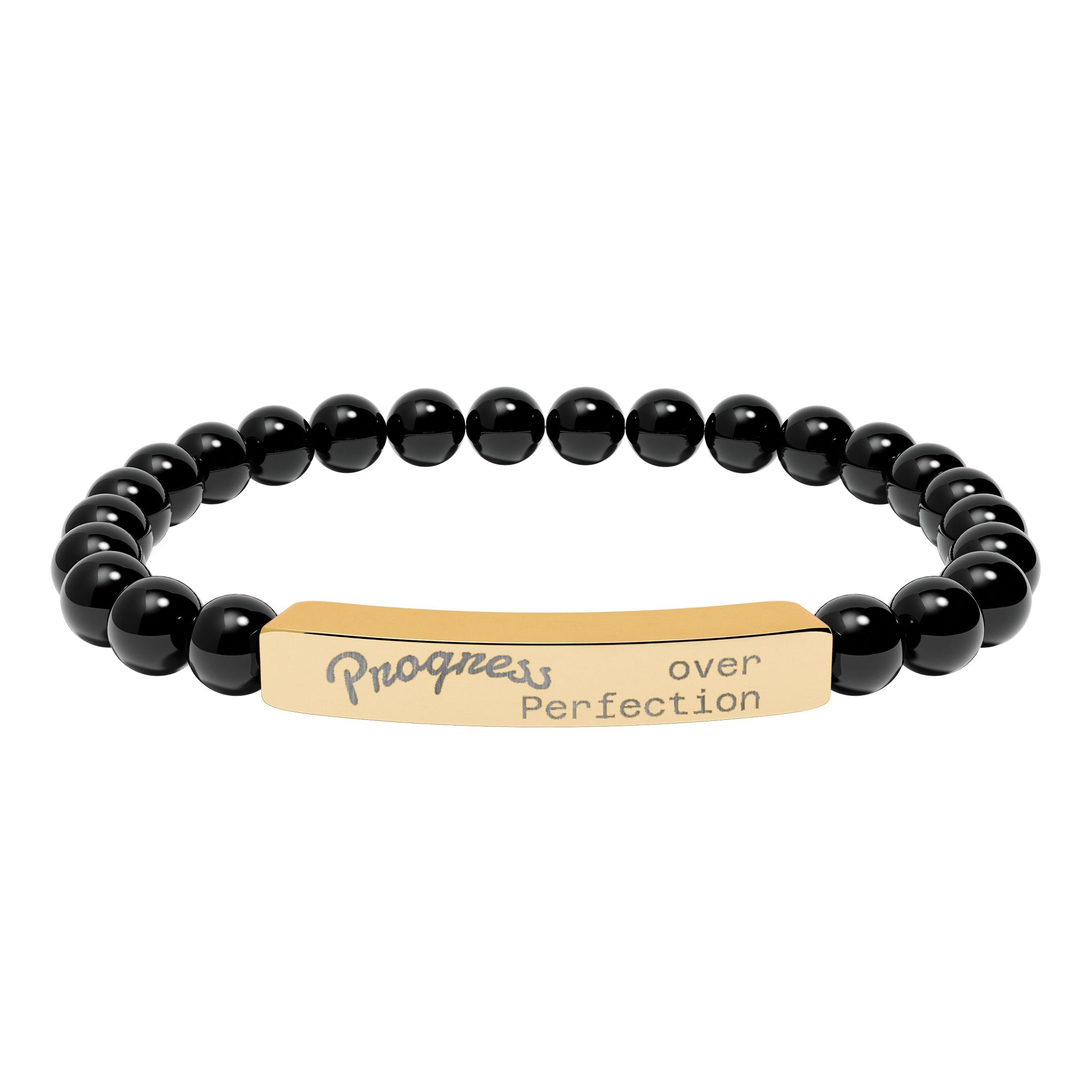 Engraved Natural Stone Stretch Bar Bracelet — Personalized Beaded Bracelet