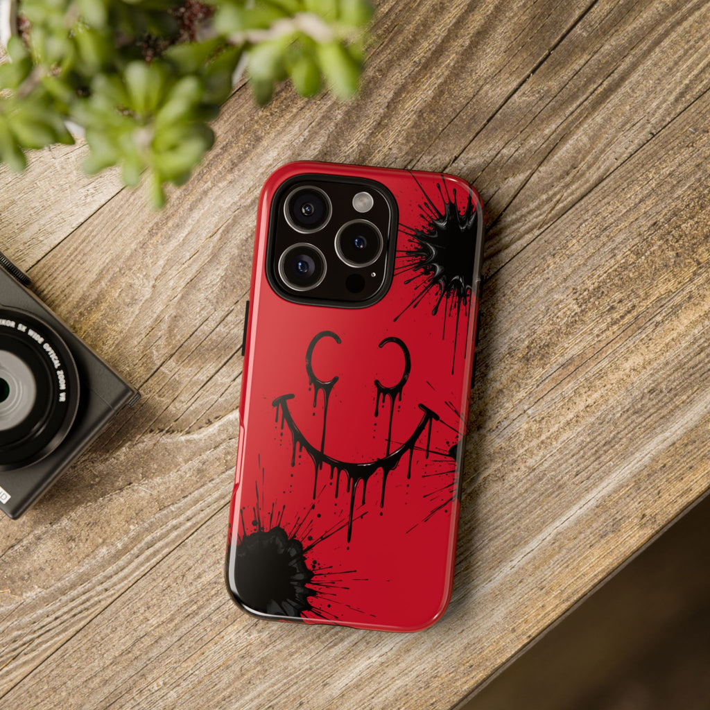 Protective Phone Case — Red Drip Smile Splatter Design