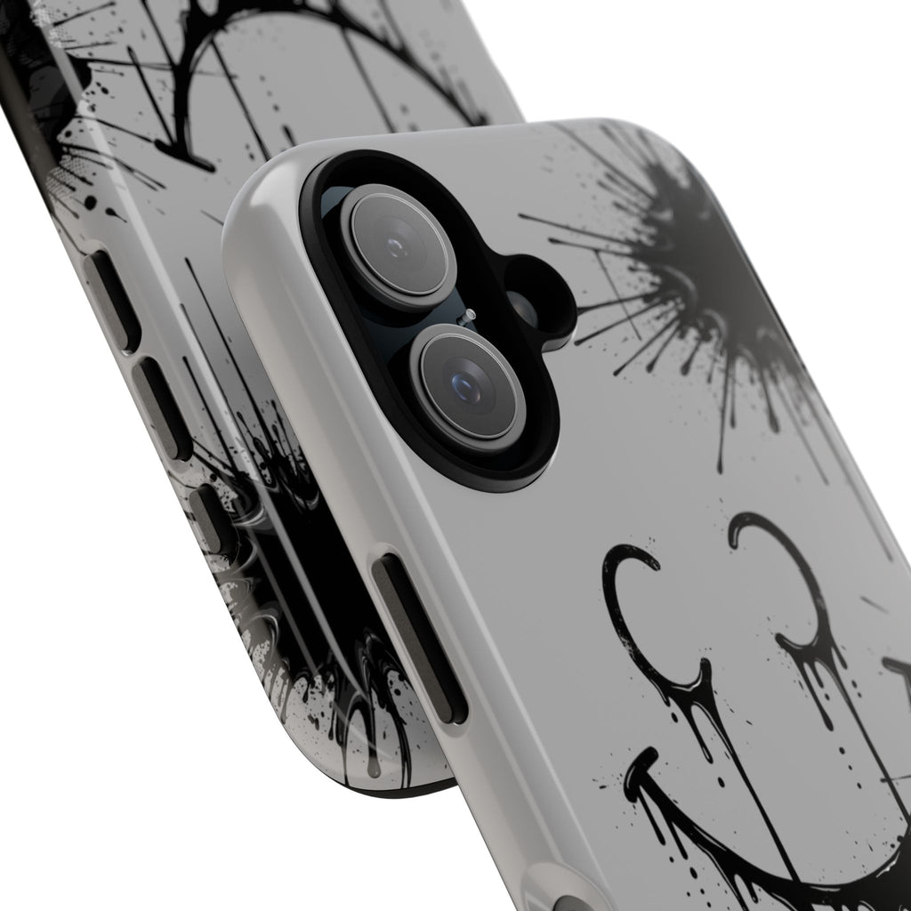 Protective Phone Case — Gray Drip Smile Splatter Design