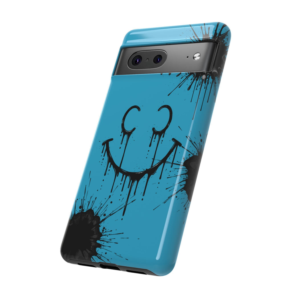 Protective Phone Case — Blue Drip Smile Splatter Design