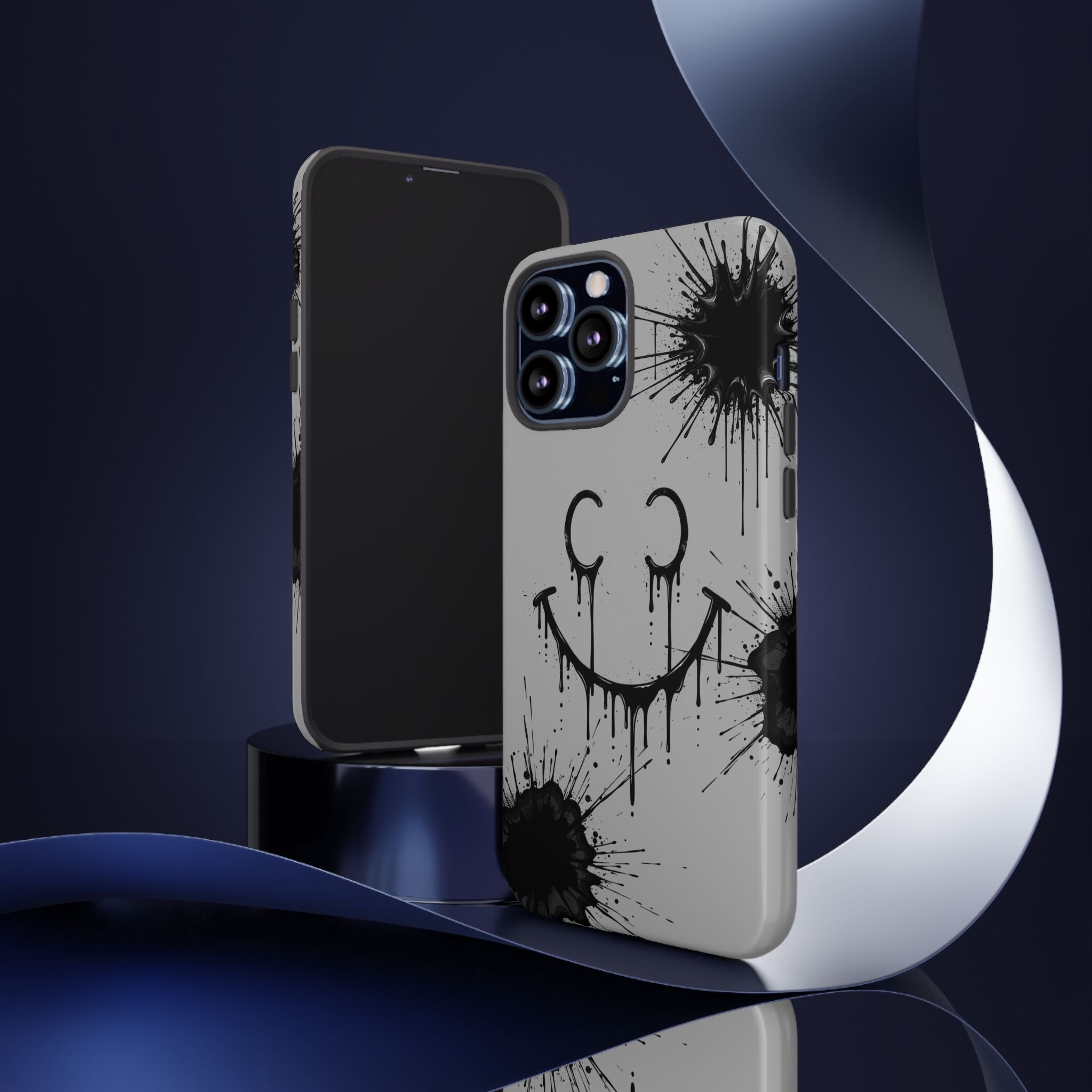 Protective Phone Case — Gray Drip Smile Splatter Design