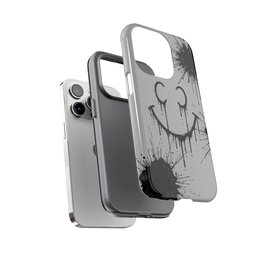 Protective Phone Case — Gray Drip Smile Splatter Design