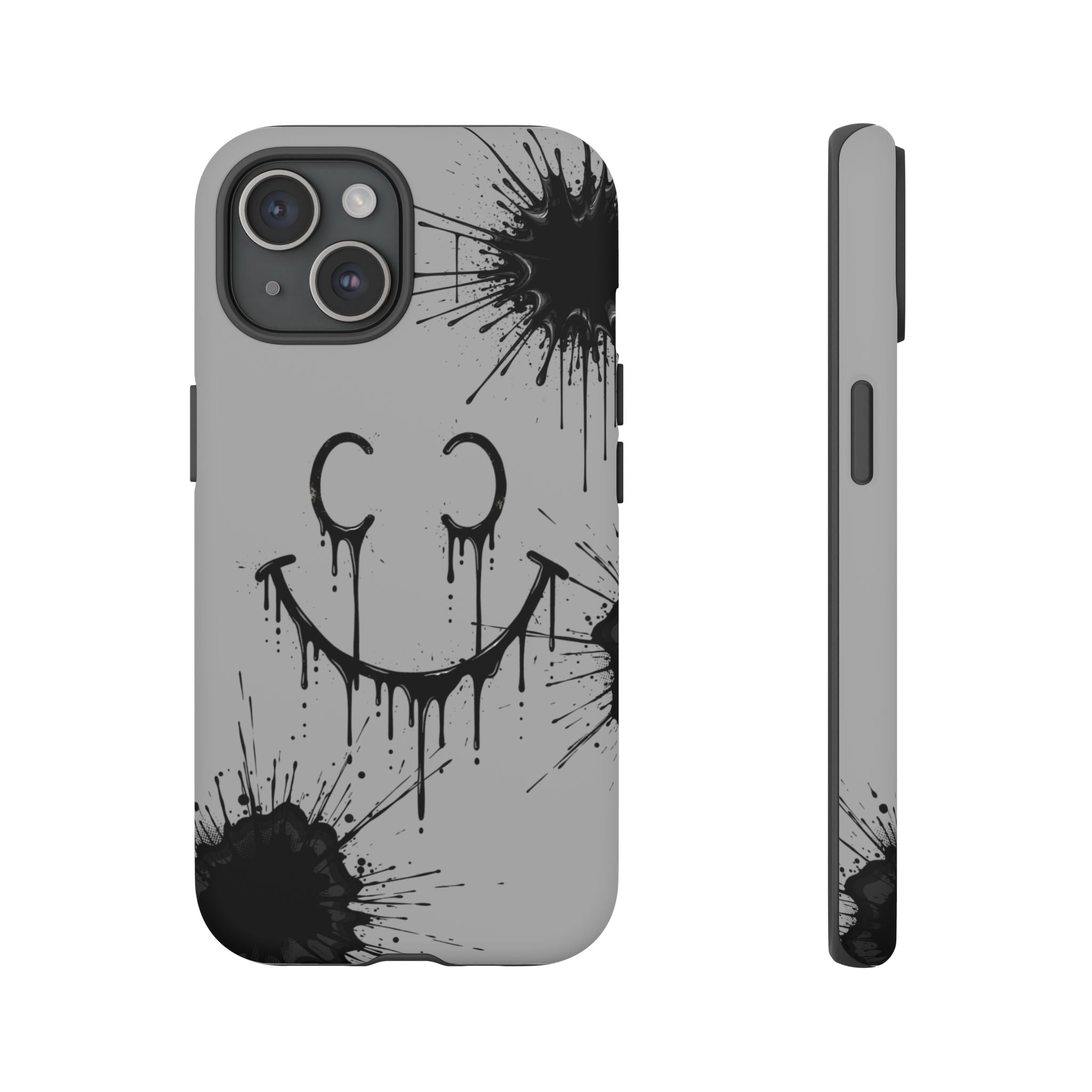 Protective Phone Case — Gray Drip Smile Splatter Design