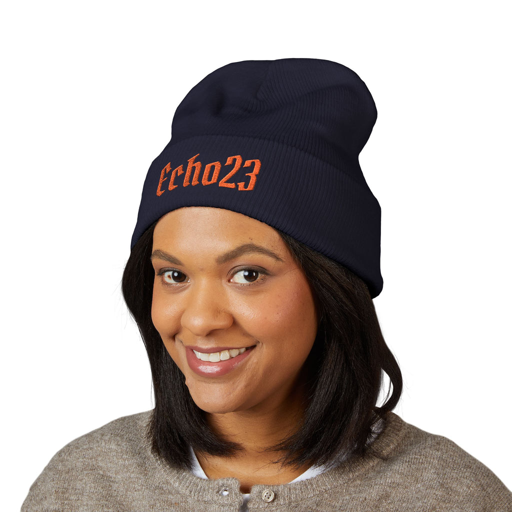 Embroidered 'Echo23' Classic Cuffed Beanie — Cozy Streetwear Knit Hat