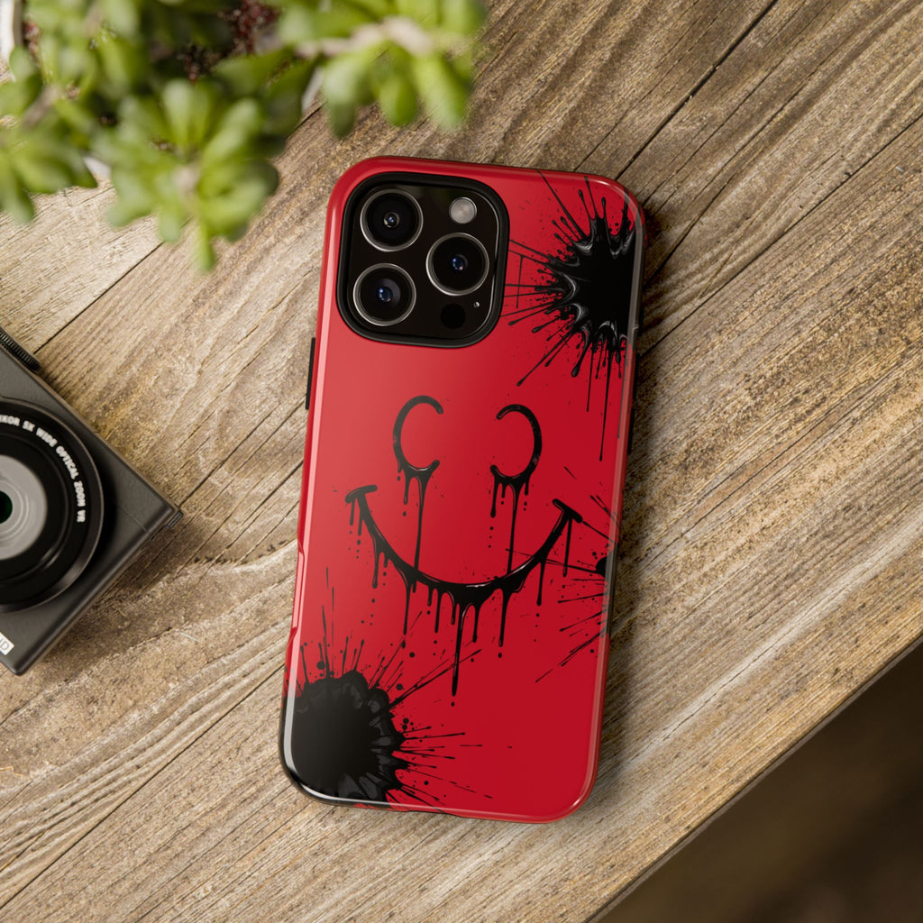 Protective Phone Case — Red Drip Smile Splatter Design