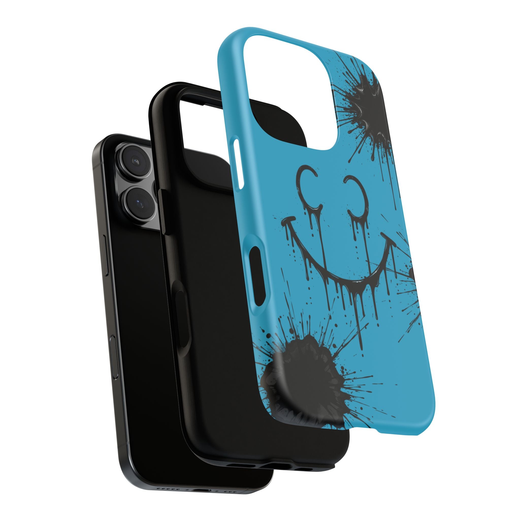 Protective Phone Case — Blue Drip Smile Splatter Design