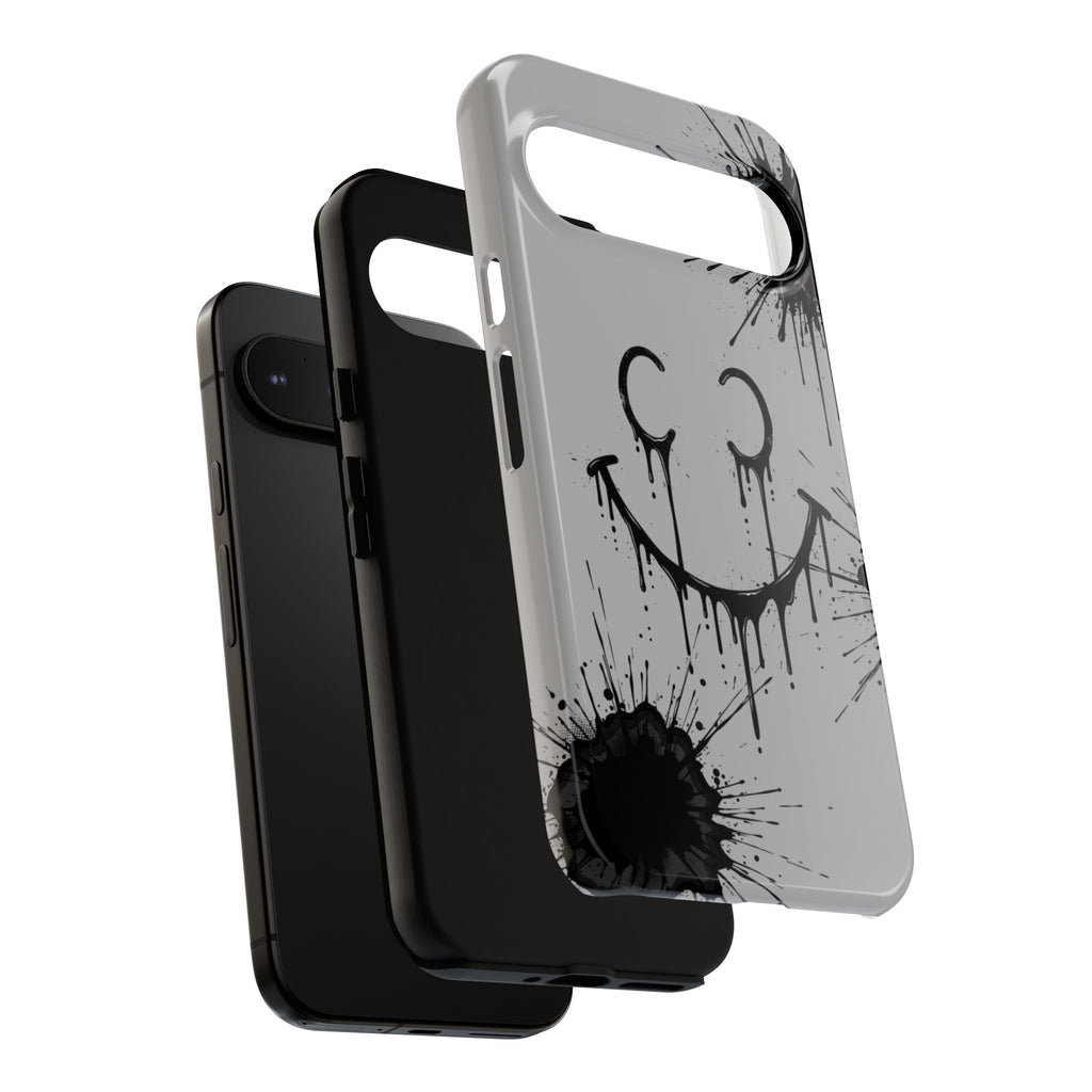 Protective Phone Case — Gray Drip Smile Splatter Design