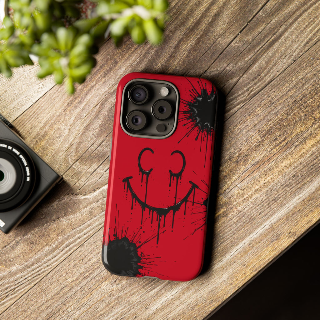 Protective Phone Case — Red Drip Smile Splatter Design