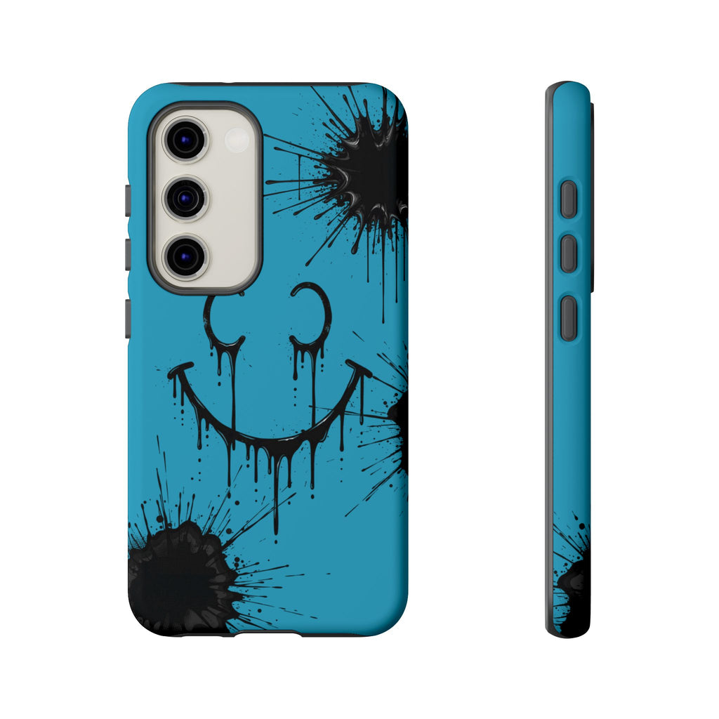 Protective Phone Case — Blue Drip Smile Splatter Design