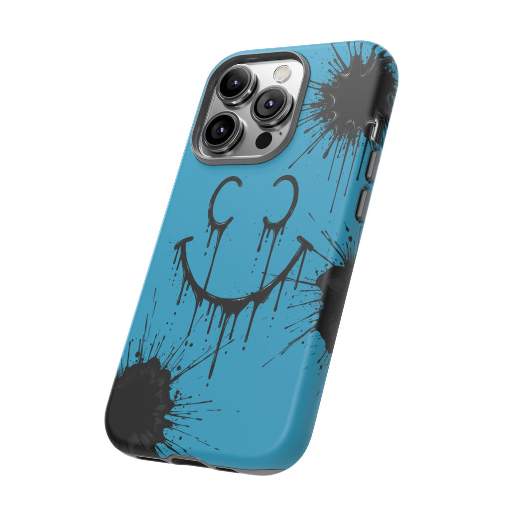 Protective Phone Case — Blue Drip Smile Splatter Design