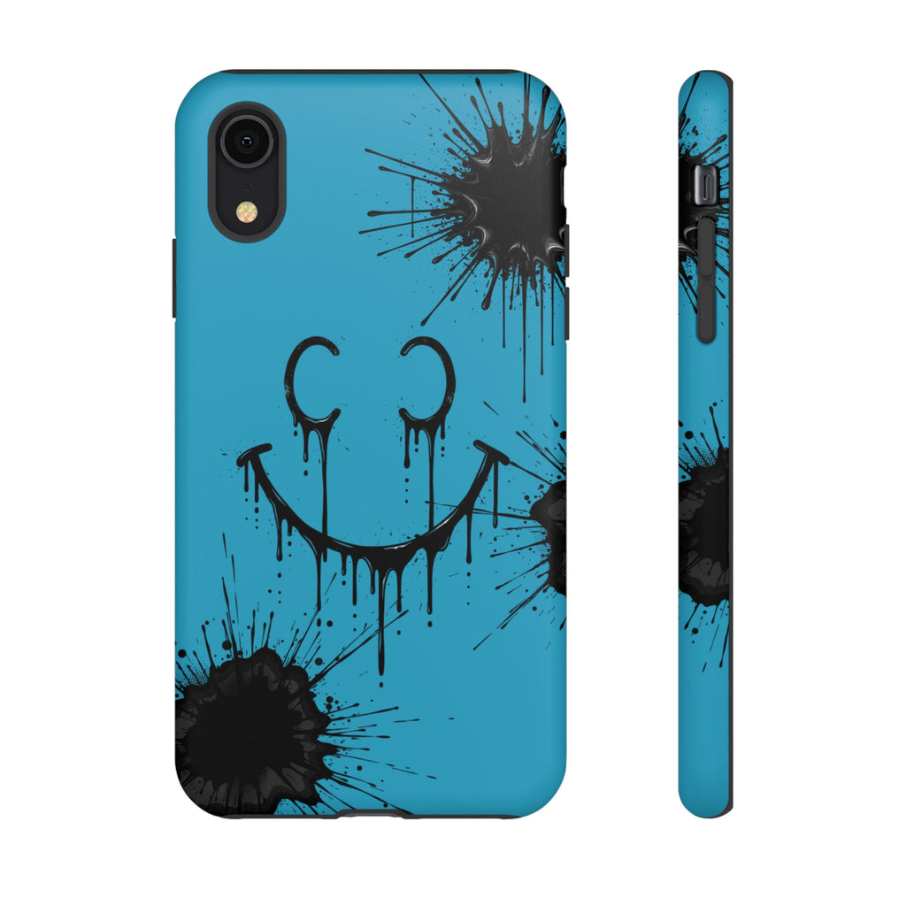Protective Phone Case — Blue Drip Smile Splatter Design