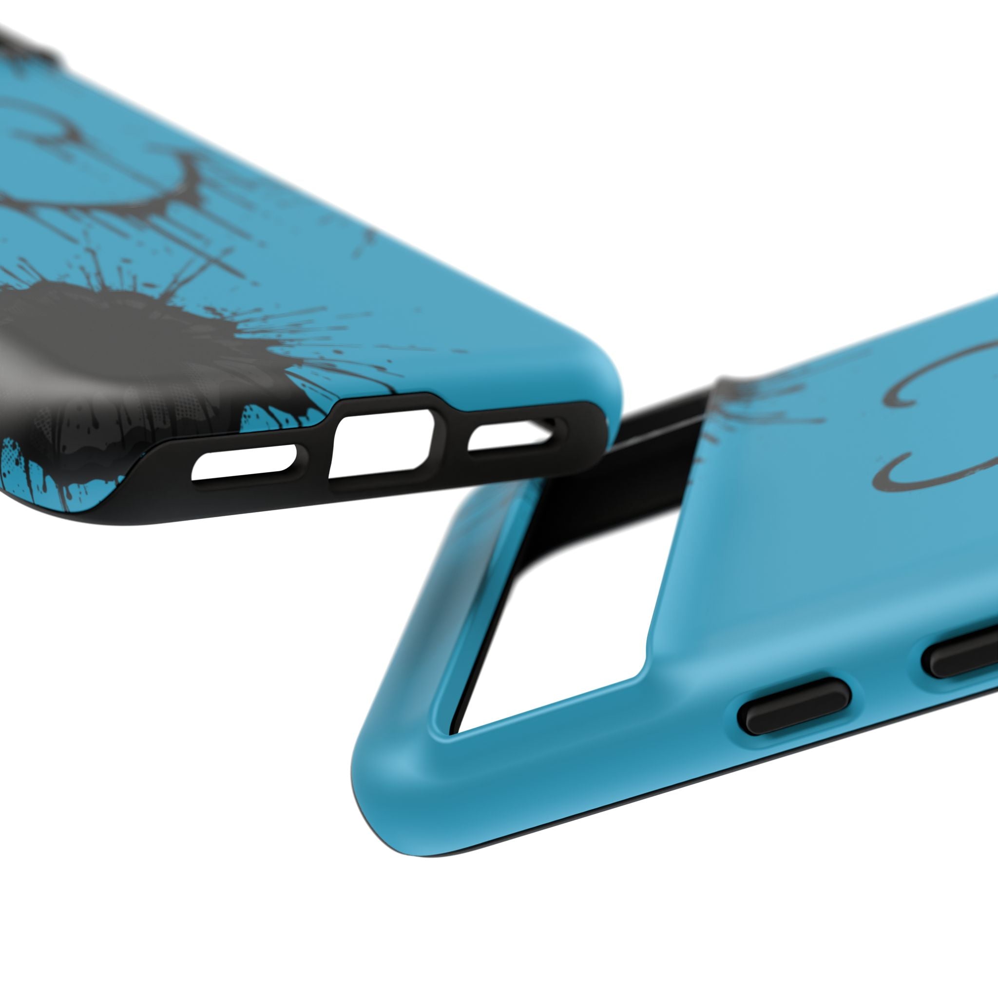 Protective Phone Case — Blue Drip Smile Splatter Design