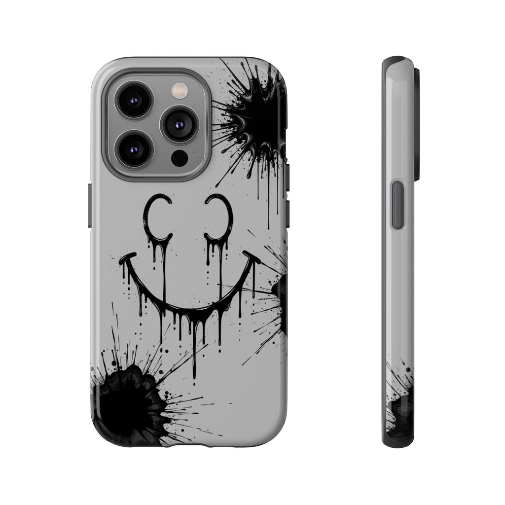 Protective Phone Case — Gray Drip Smile Splatter Design