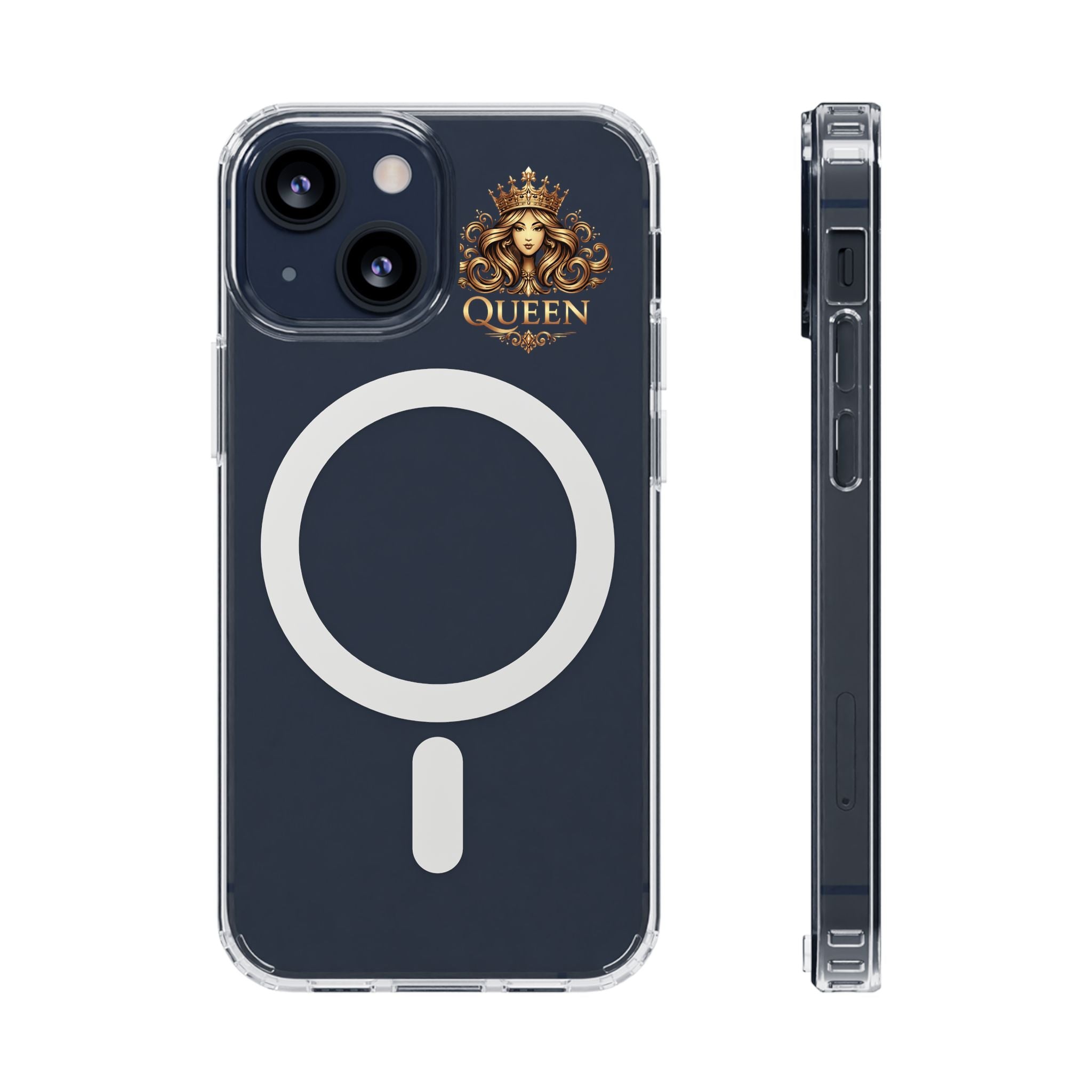 Clear Magnetic Phone Case — "Queen" Crown Design, Impact-Resistant
