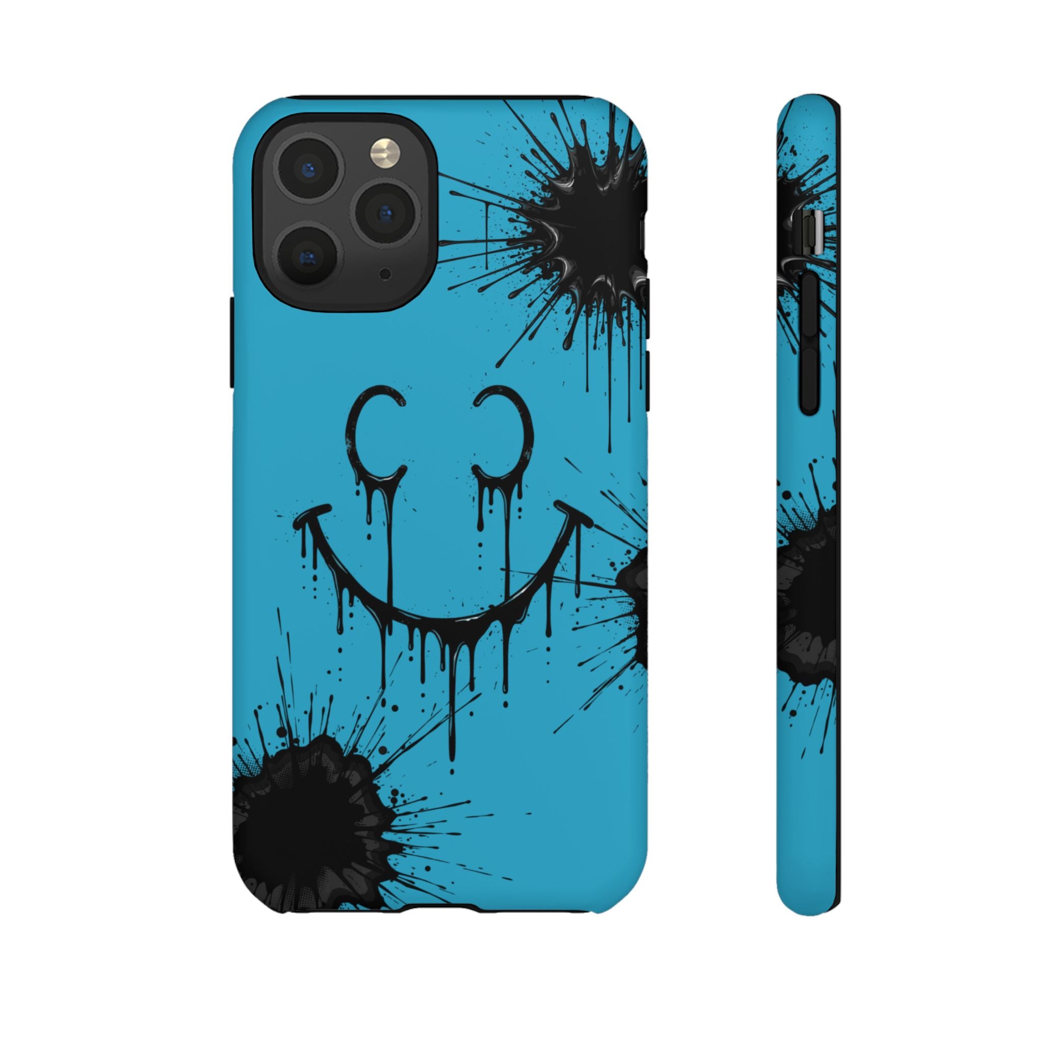 Protective Phone Case — Blue Drip Smile Splatter Design