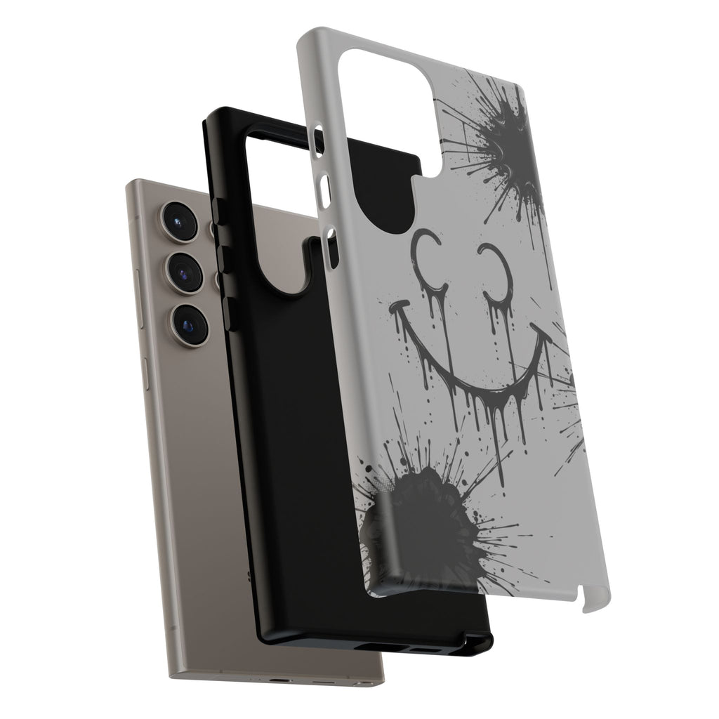 Protective Phone Case — Gray Drip Smile Splatter Design