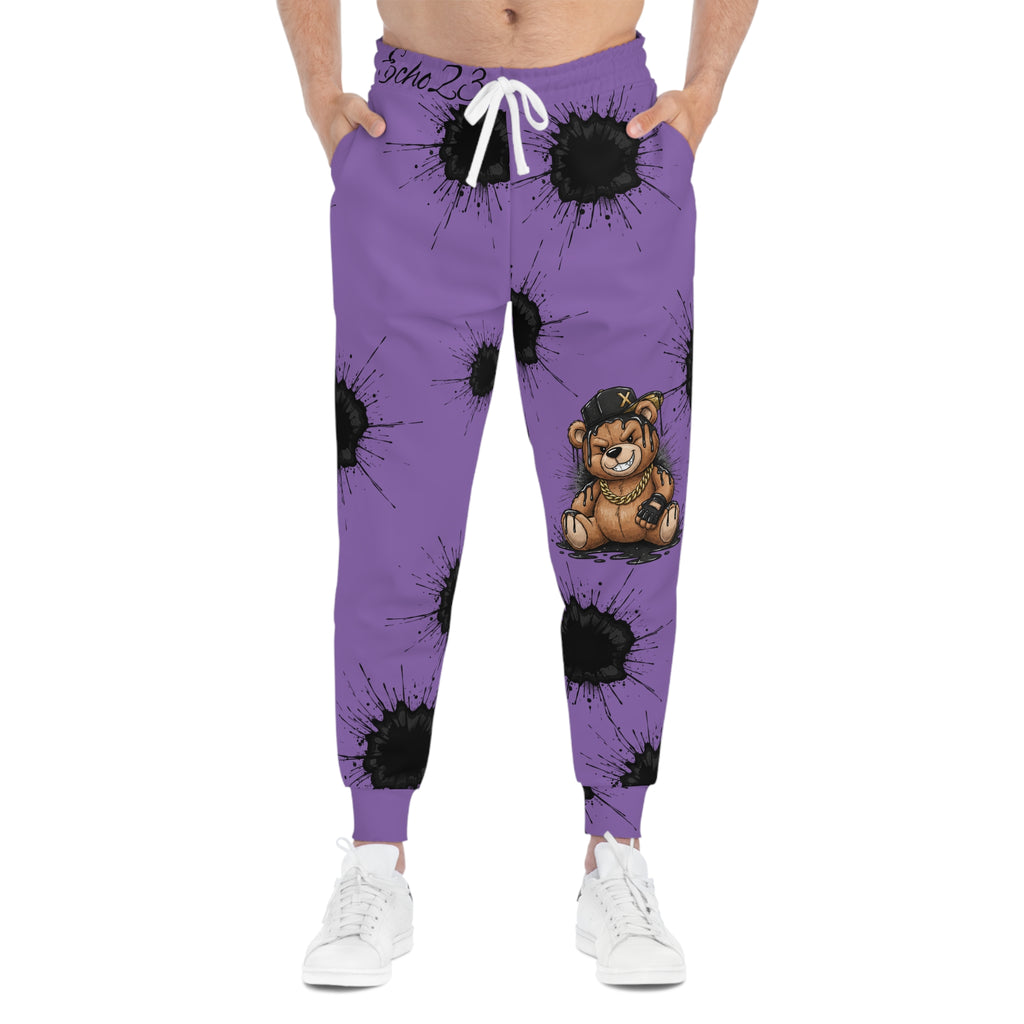 Ink Splatter Teddy Joggers — Grunge Athletic Sweatpants with Smiley Detail