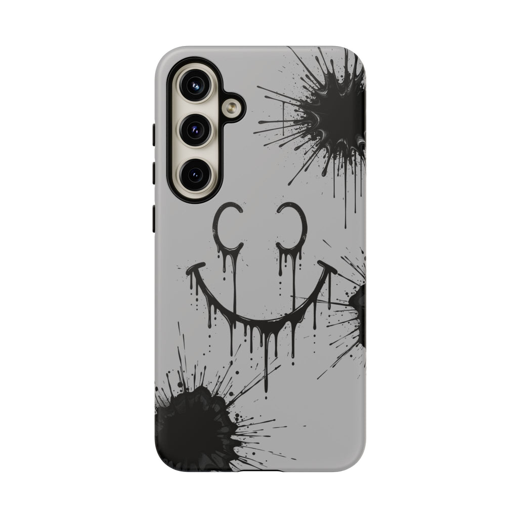 Protective Phone Case — Gray Drip Smile Splatter Design