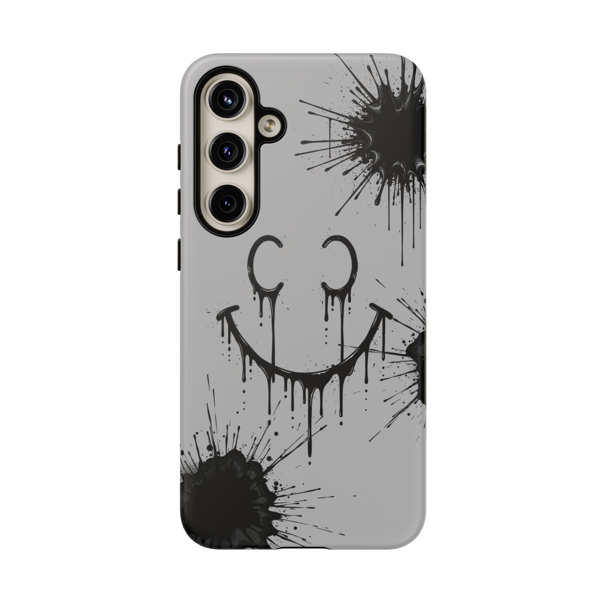 Protective Phone Case — Gray Drip Smile Splatter Design