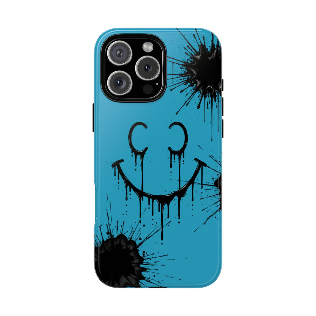 Protective Phone Case — Blue Drip Smile Splatter Design