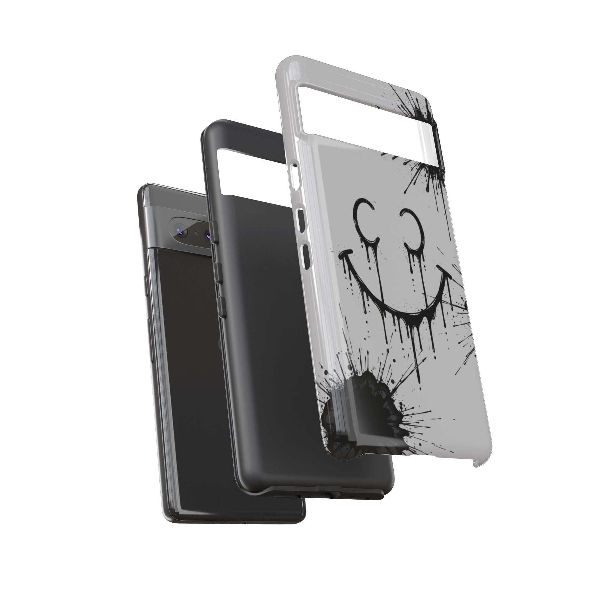 Protective Phone Case — Gray Drip Smile Splatter Design