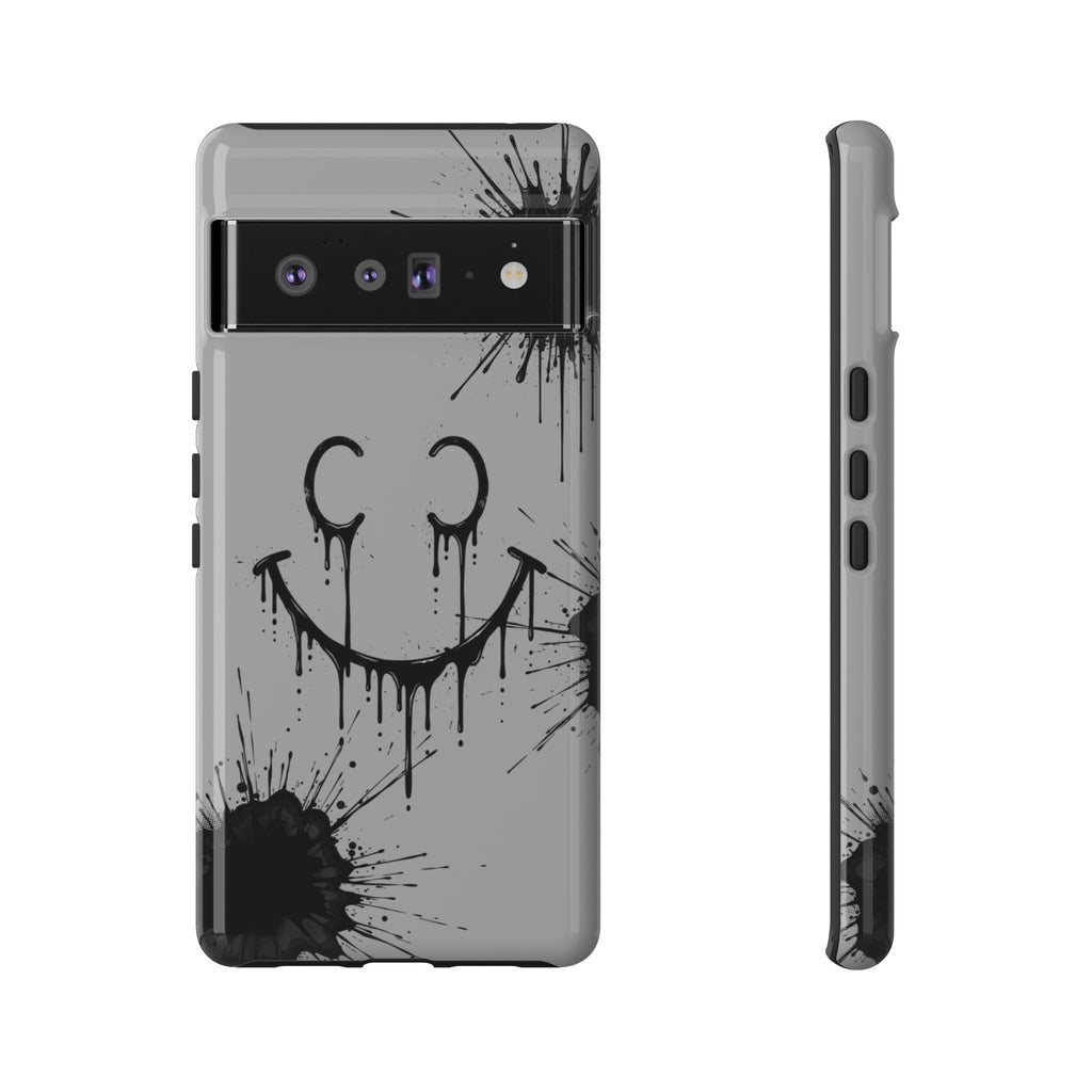 Protective Phone Case — Gray Drip Smile Splatter Design