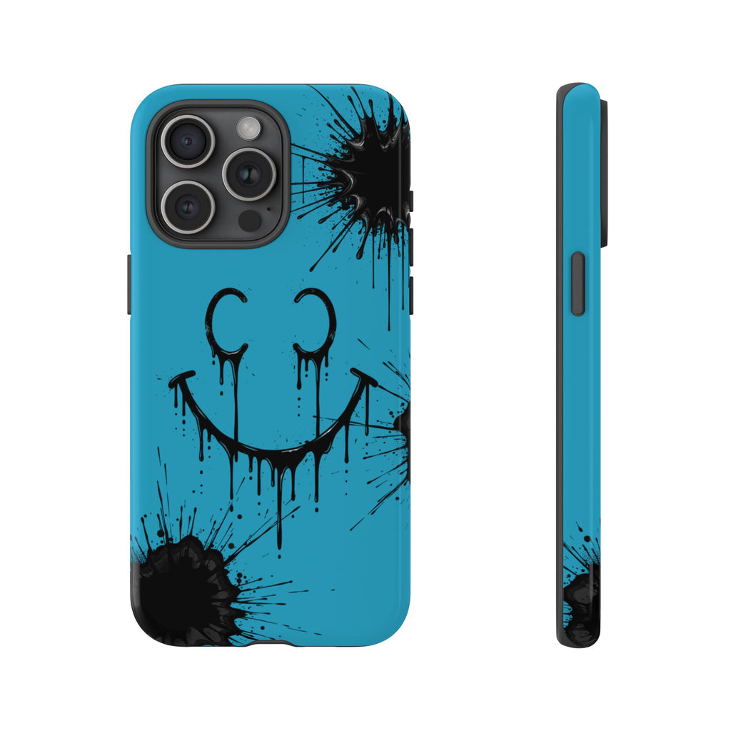 Protective Phone Case — Blue Drip Smile Splatter Design