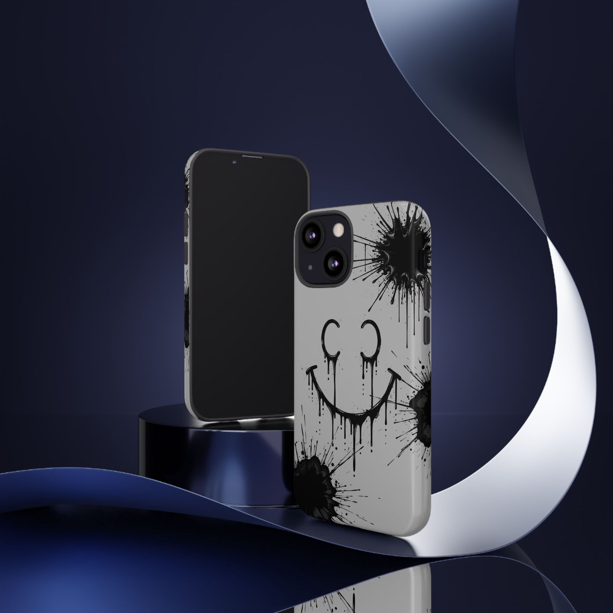 Protective Phone Case — Gray Drip Smile Splatter Design