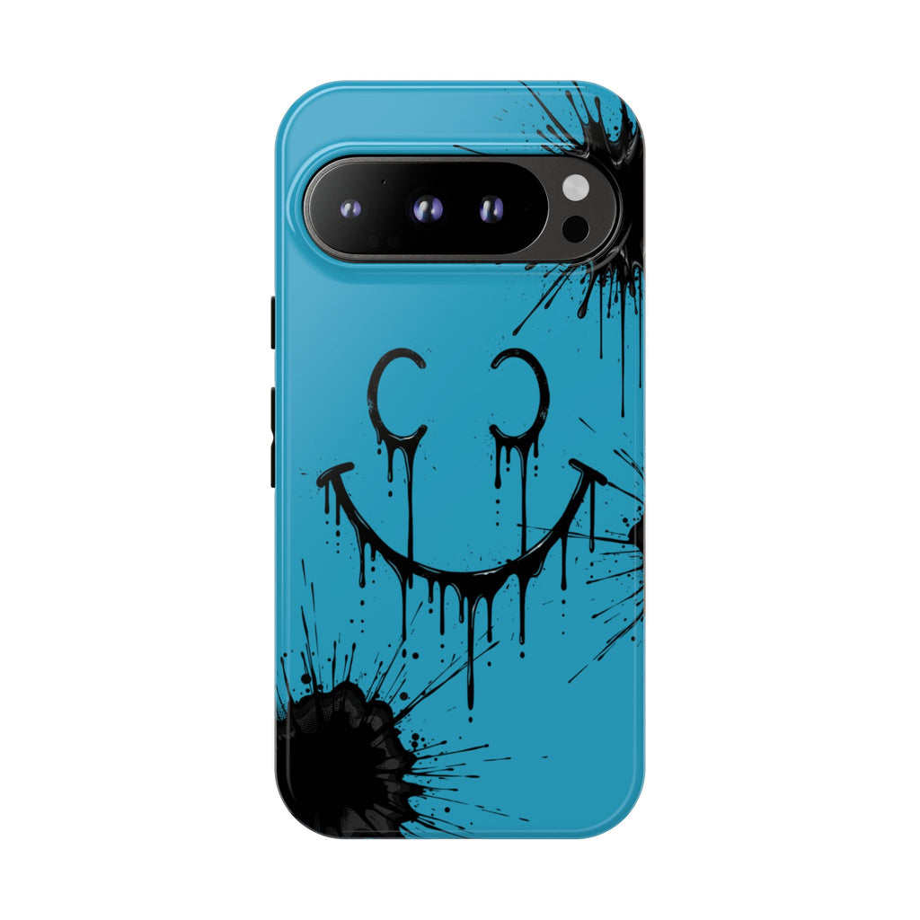 Protective Phone Case — Blue Drip Smile Splatter Design