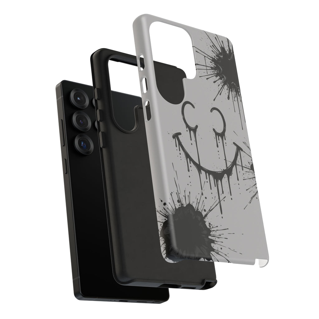 Protective Phone Case — Gray Drip Smile Splatter Design