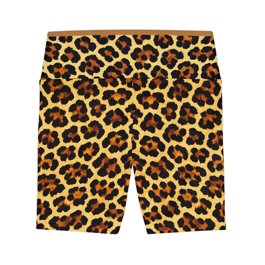 Leopard Print Women's Workout Shorts — Bold Animal Print Athletic Biker Shorts