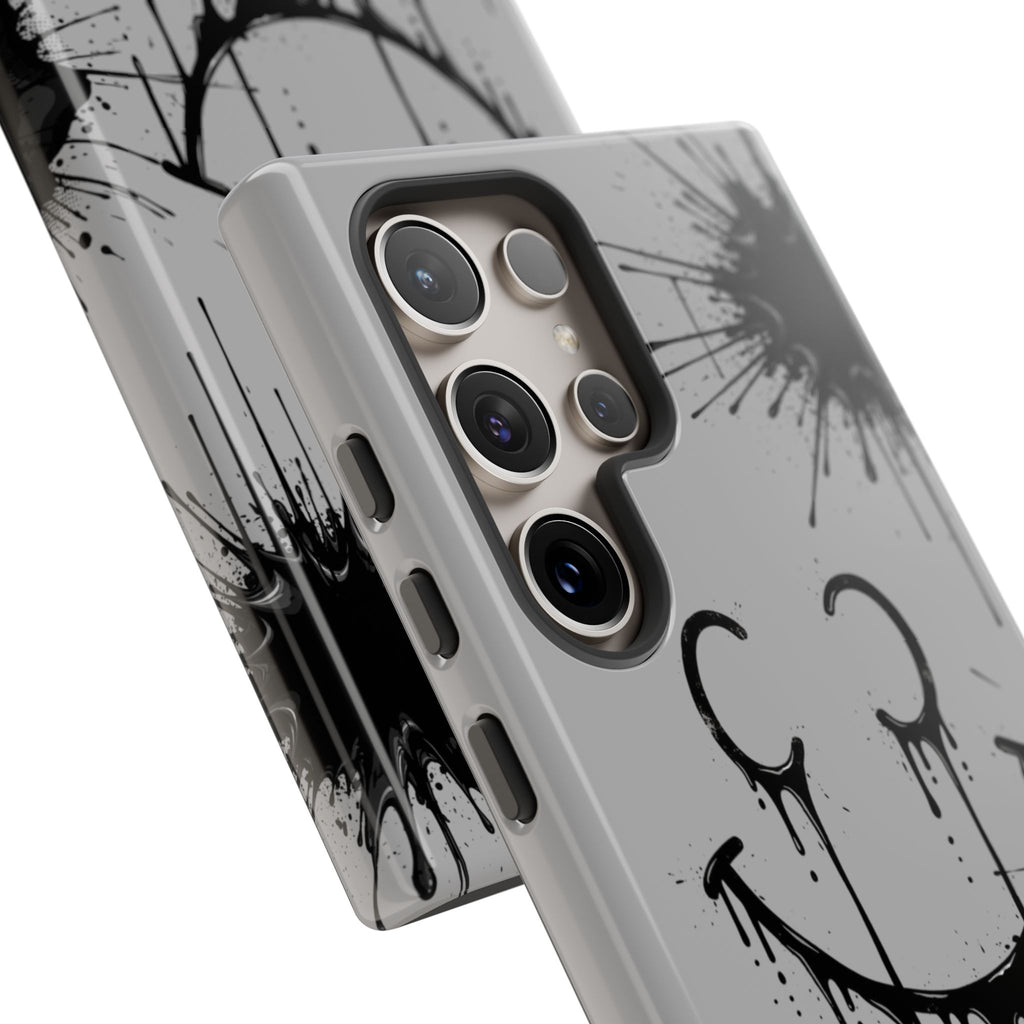 Protective Phone Case — Gray Drip Smile Splatter Design