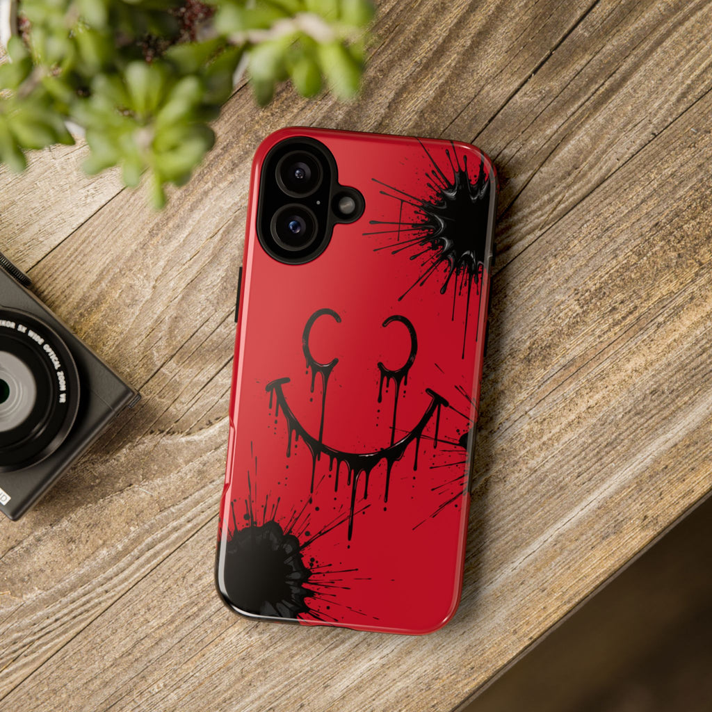 Protective Phone Case — Red Drip Smile Splatter Design
