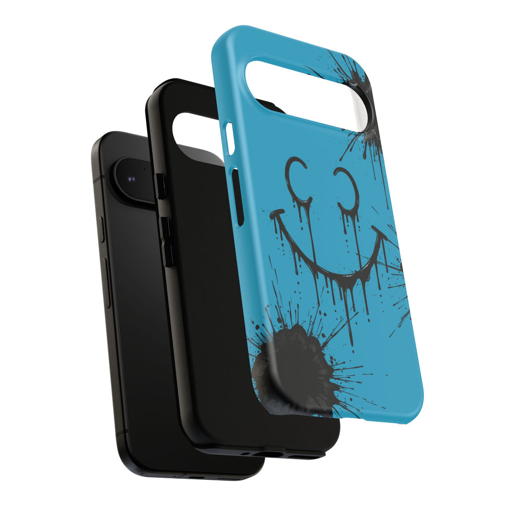 Protective Phone Case — Blue Drip Smile Splatter Design