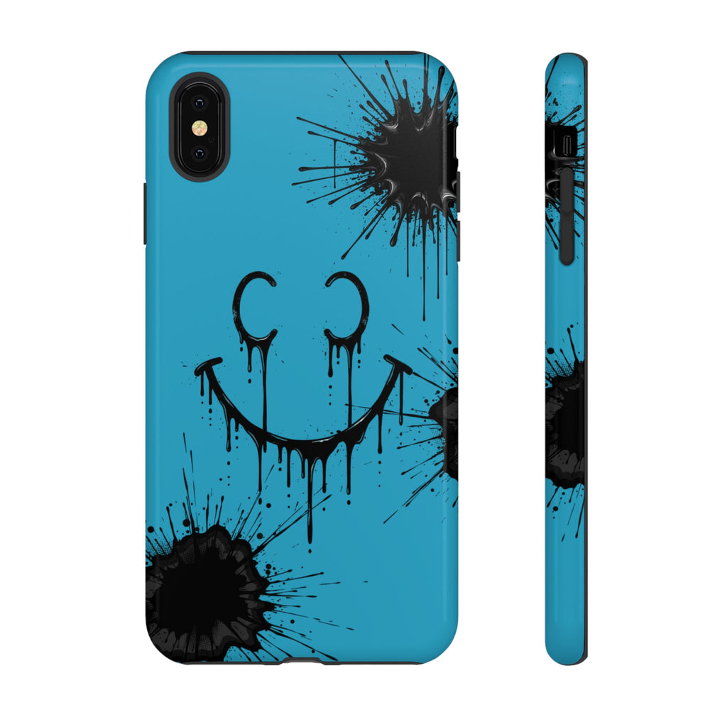 Protective Phone Case — Blue Drip Smile Splatter Design