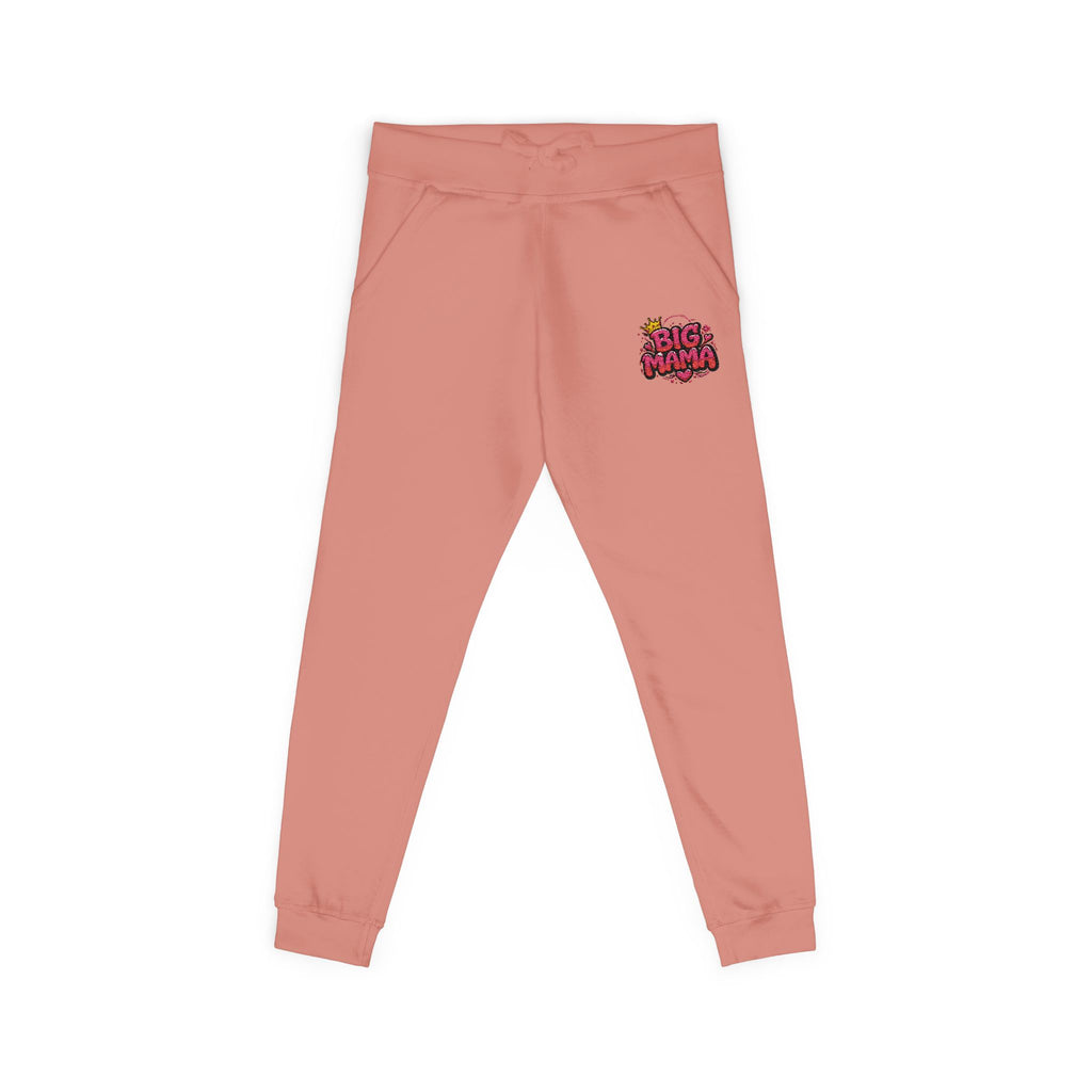 Embroidered “BigMama” Pink Fleece Sweatpants — Cute Floral Mascot Accent
