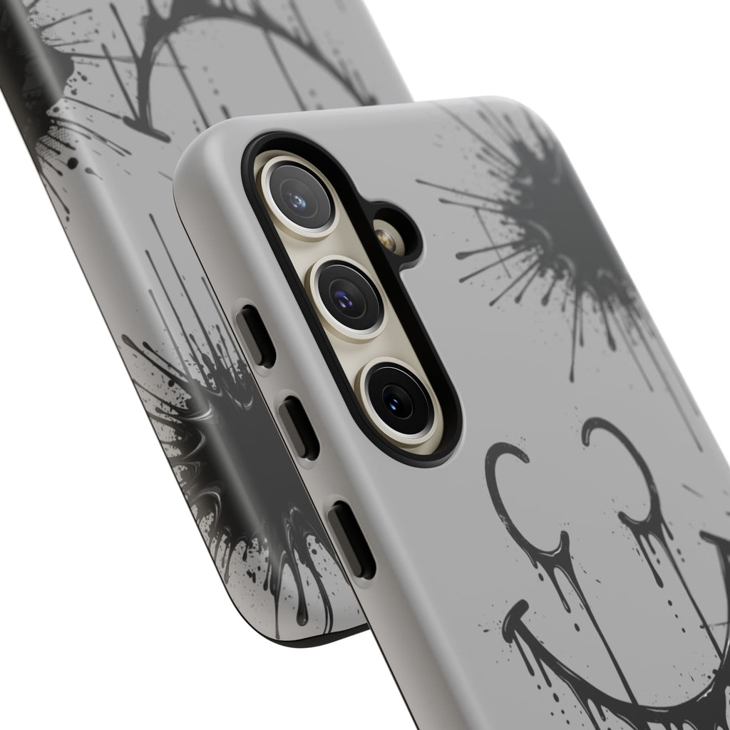 Protective Phone Case — Gray Drip Smile Splatter Design