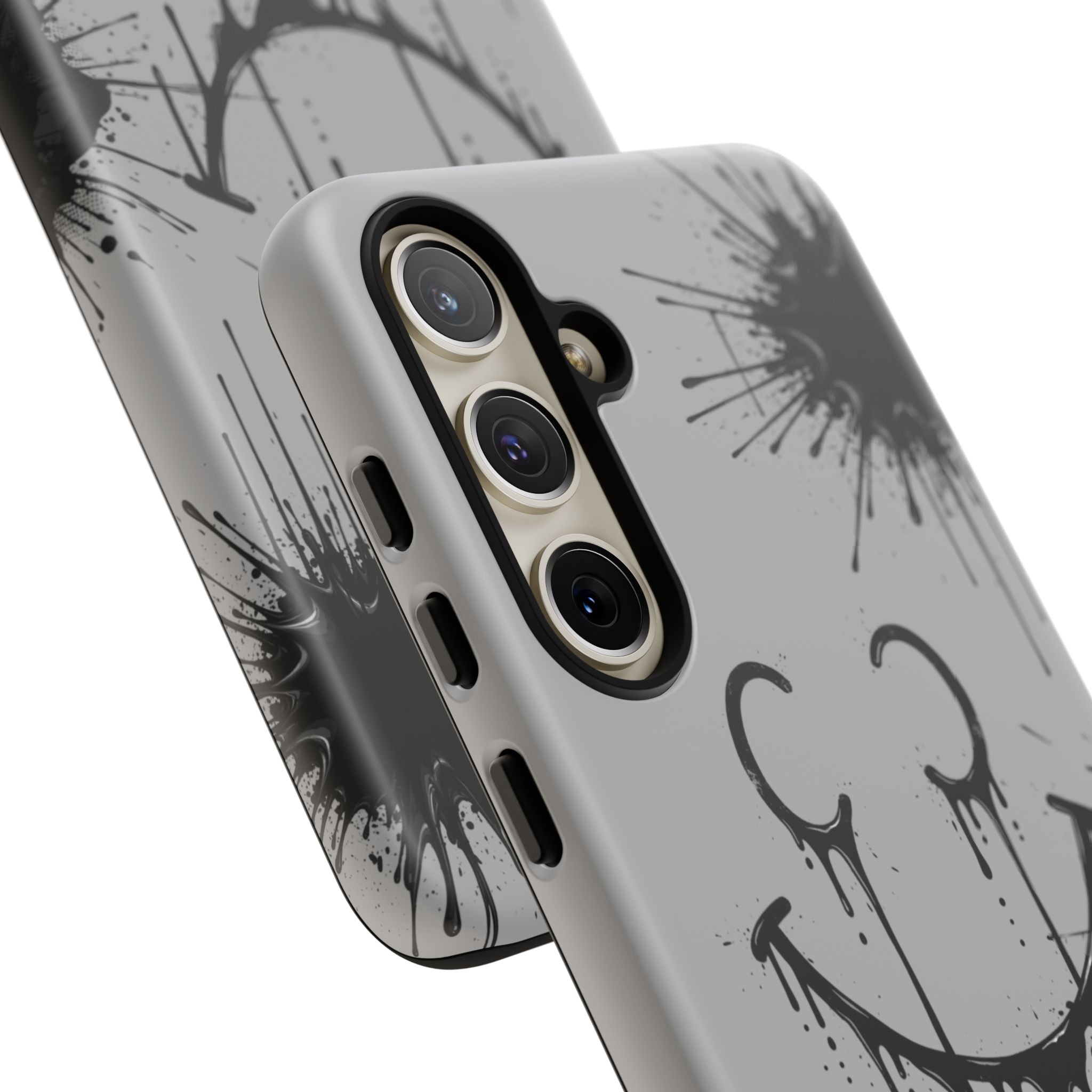 Protective Phone Case — Gray Drip Smile Splatter Design