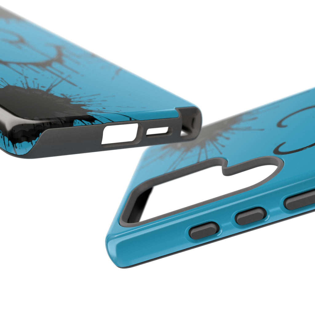 Protective Phone Case — Blue Drip Smile Splatter Design