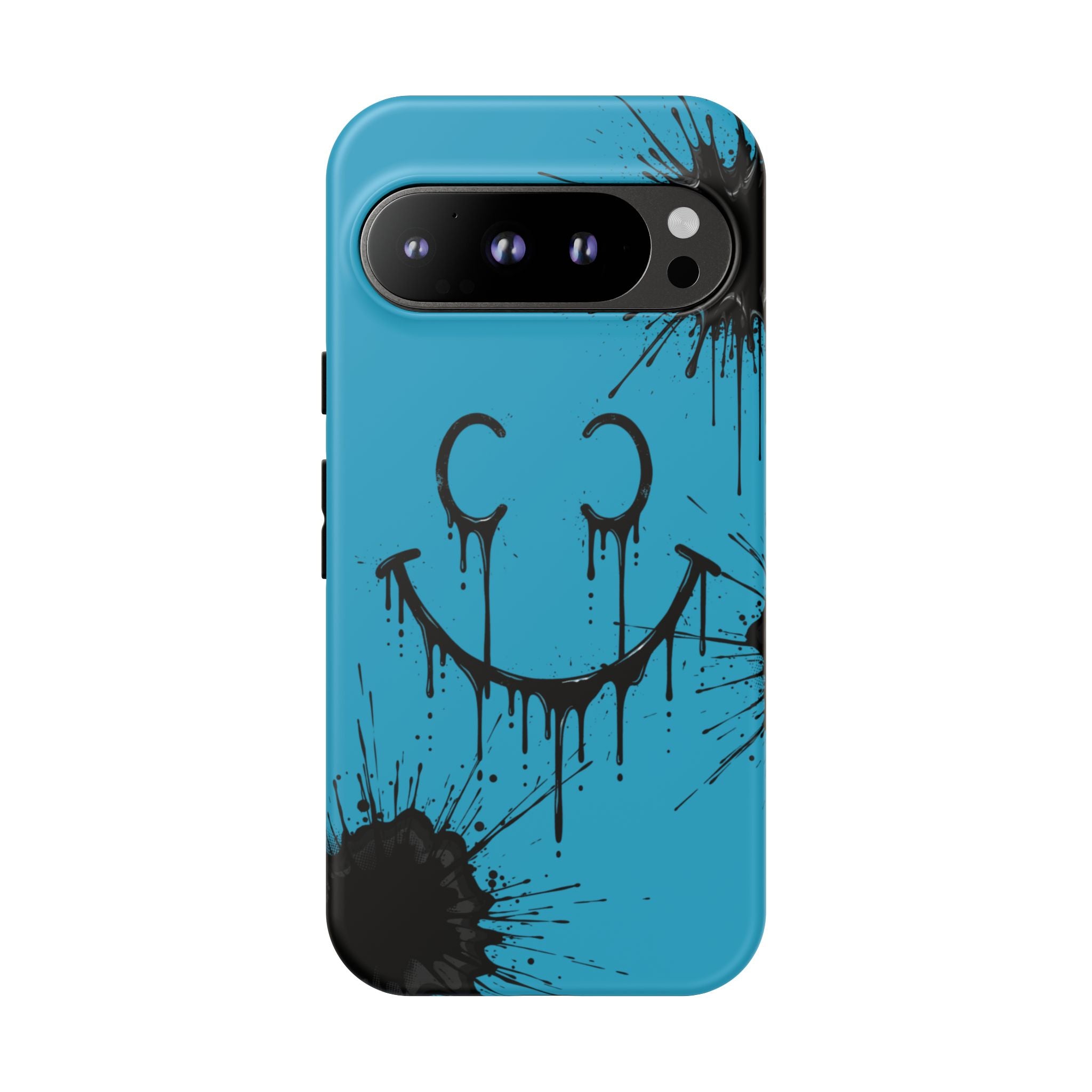 Protective Phone Case — Blue Drip Smile Splatter Design