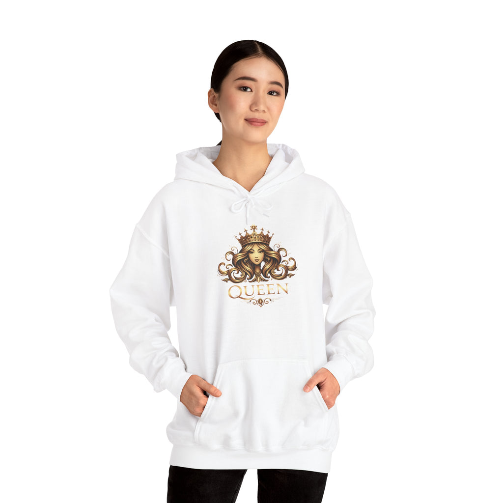 Queen Crown Graphic Hoodie — "Queen" Regal Lioness Design