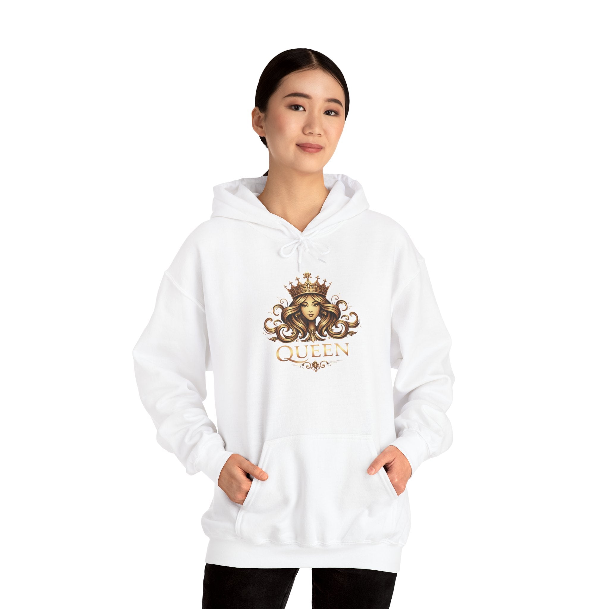 Queen Crown Graphic Hoodie — "Queen" Regal Lioness Design