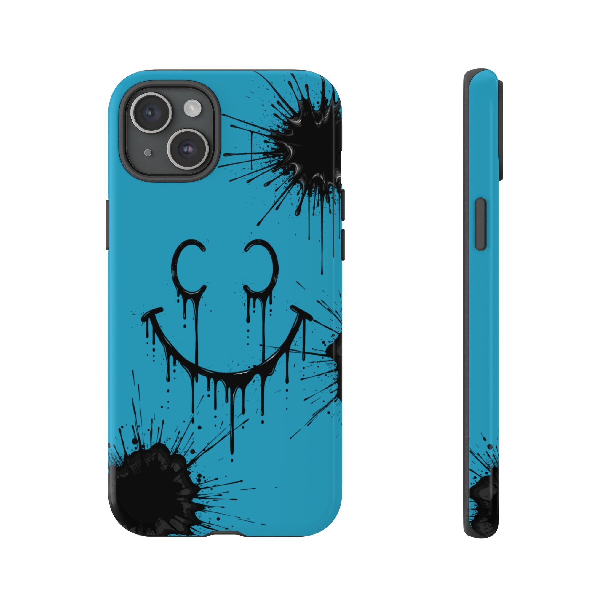 Protective Phone Case — Blue Drip Smile Splatter Design
