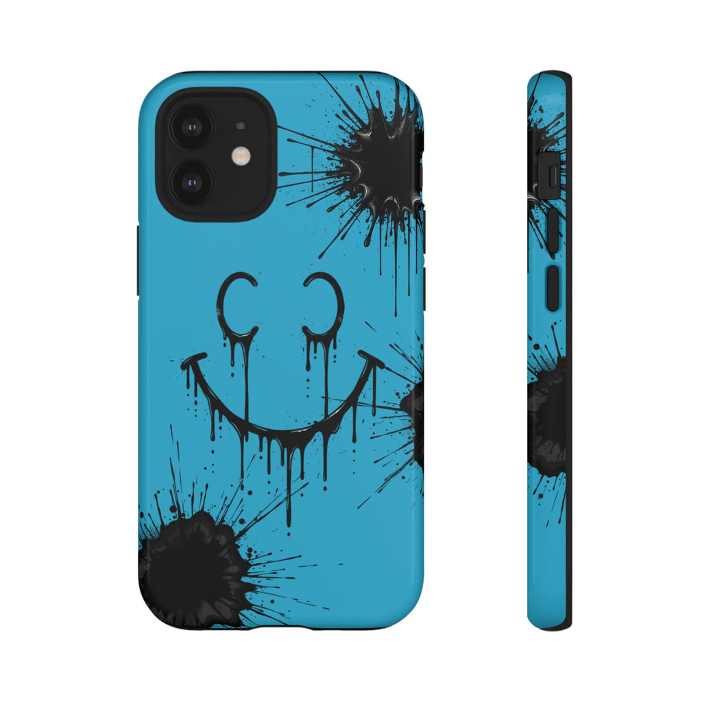 Protective Phone Case — Blue Drip Smile Splatter Design