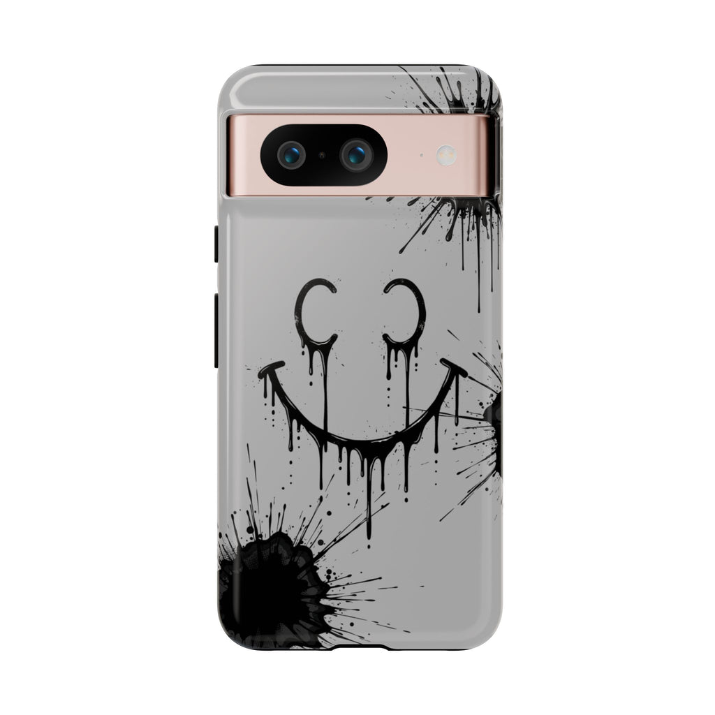 Protective Phone Case — Gray Drip Smile Splatter Design