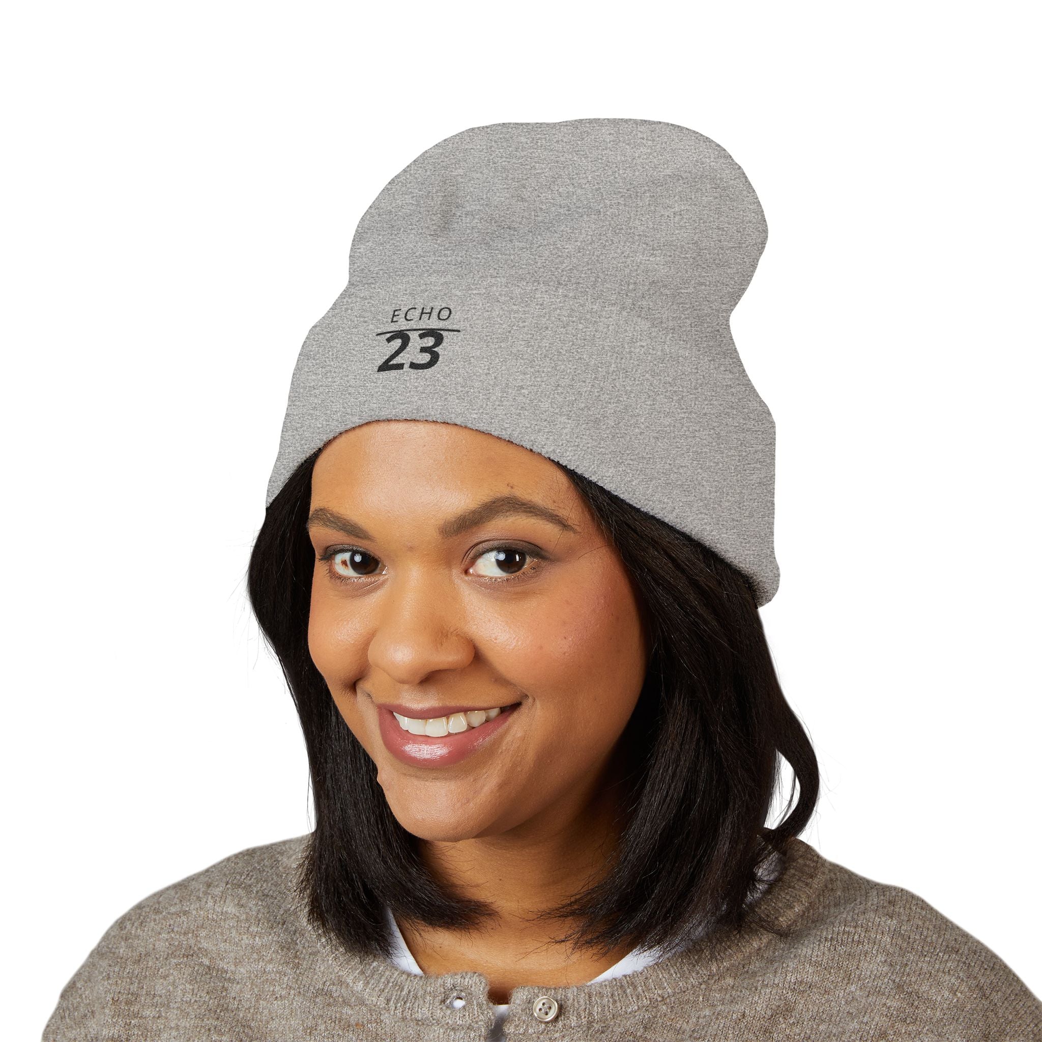 Echo 23 Embroidered Cuffed Beanie — Minimal Knit Winter Hat