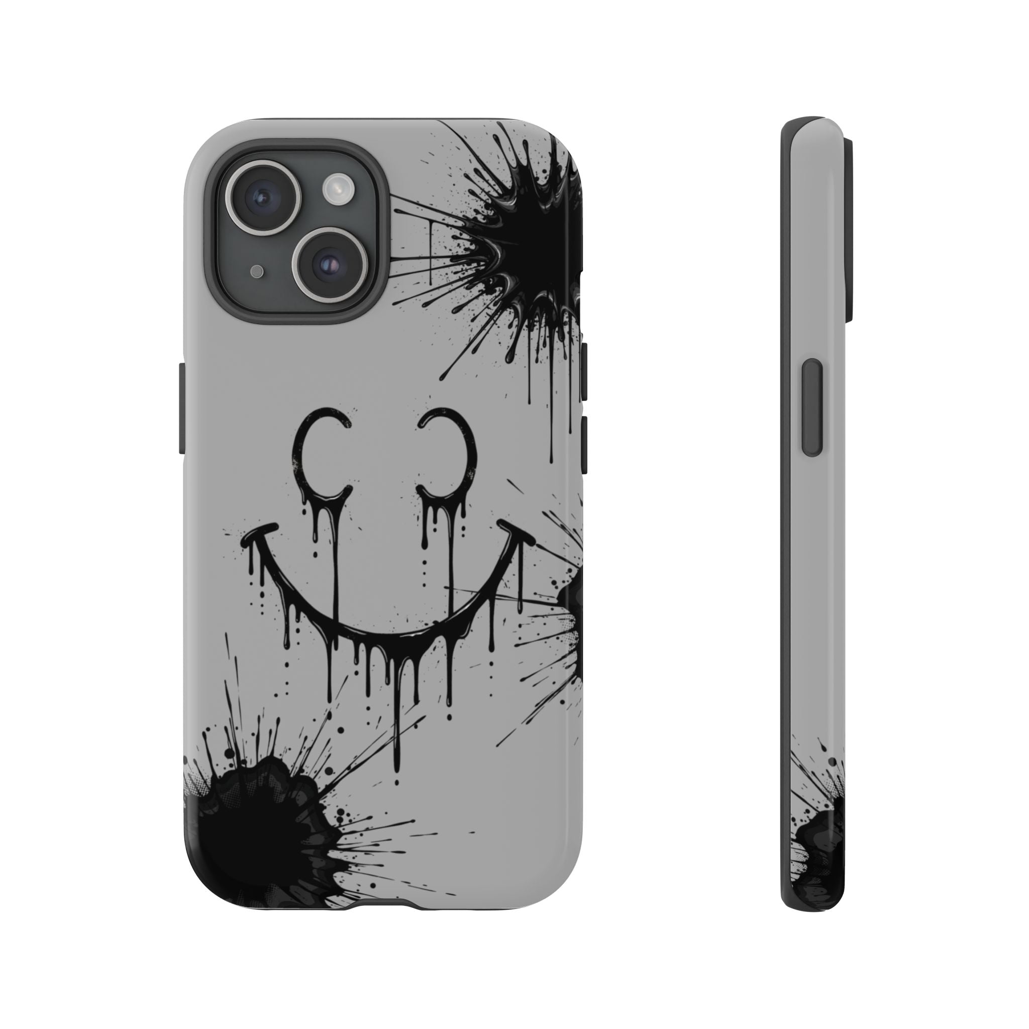 Protective Phone Case — Gray Drip Smile Splatter Design
