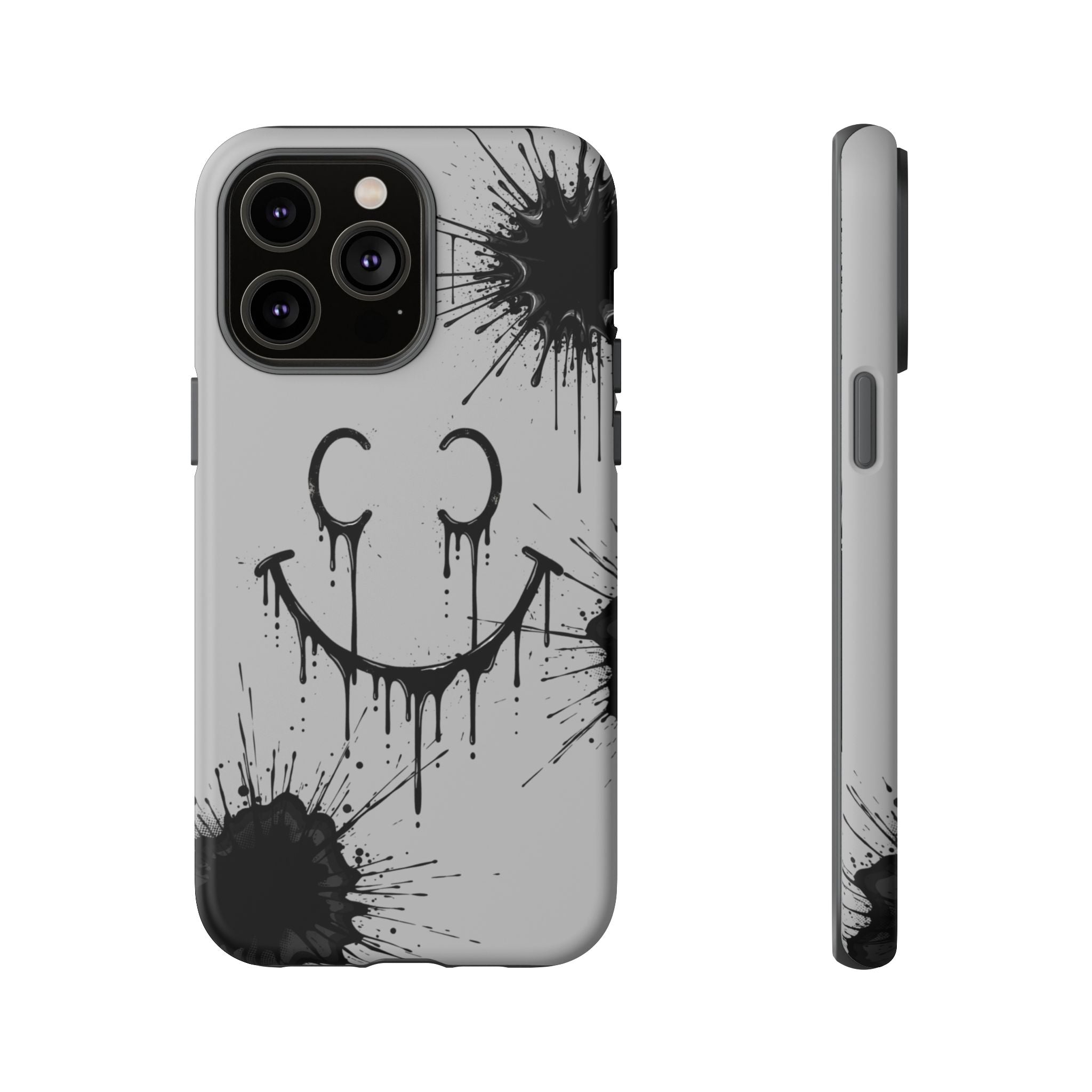 Protective Phone Case — Gray Drip Smile Splatter Design