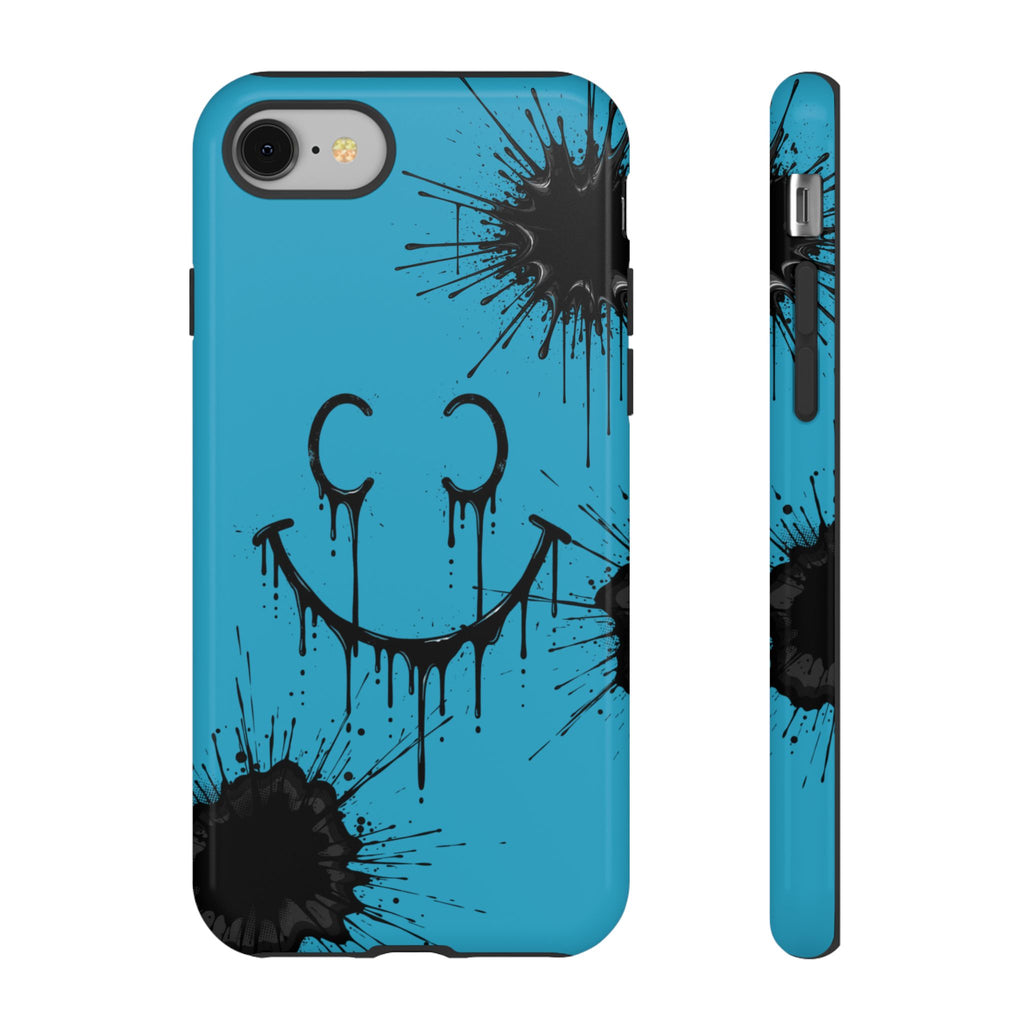 Protective Phone Case — Blue Drip Smile Splatter Design